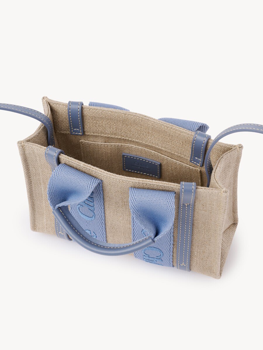 Mini Woody tote bag in linen - 5