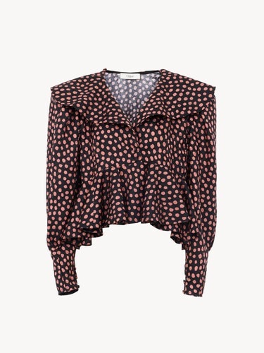 V-neck ruffle top in silk jacquard - 2
