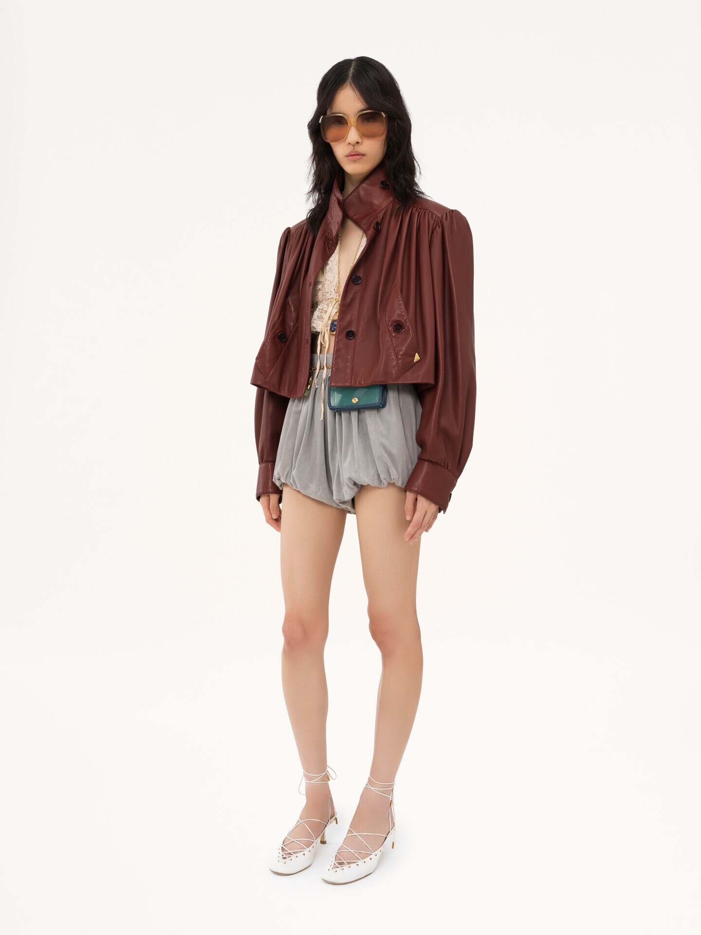 Gathered boule jacket in leather - 1.0