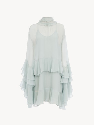 Mini ruffled dress in silk mousseline - 2