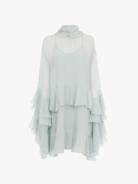 Mini ruffled dress in silk mousseline
