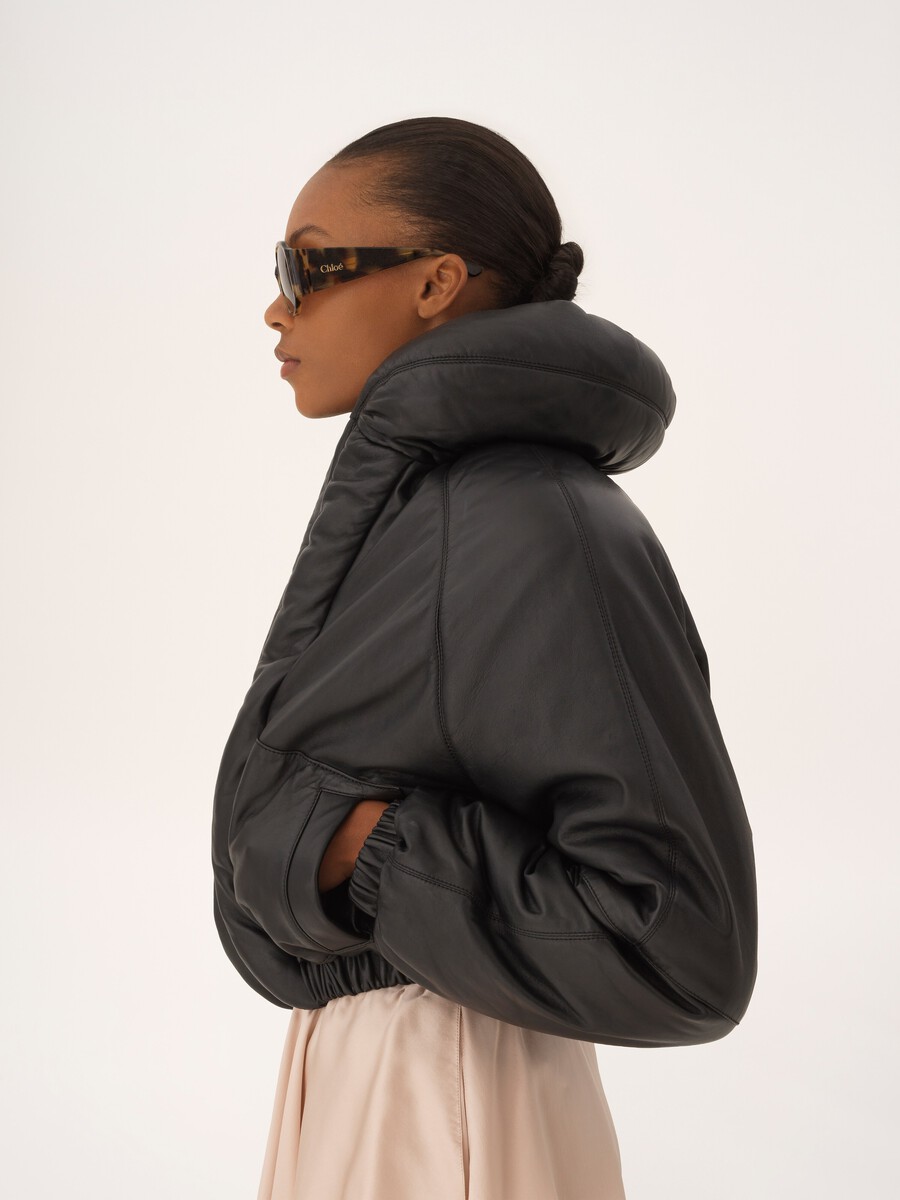 Short puffer jacket in leather - 6