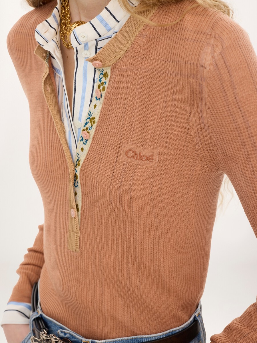 Fitted Henley shirt in superfine wool knit - 5