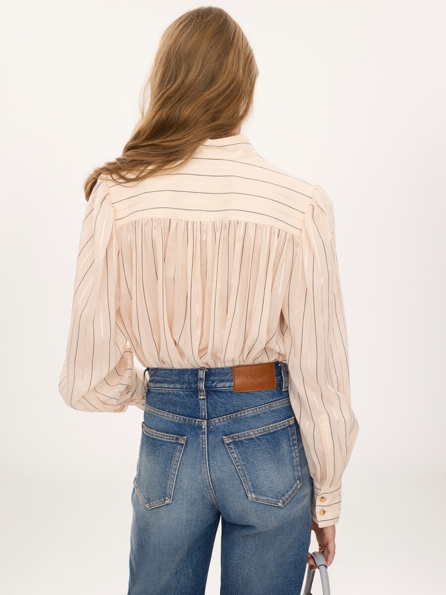 Gathered blouse in cotton & silk poplin - 6