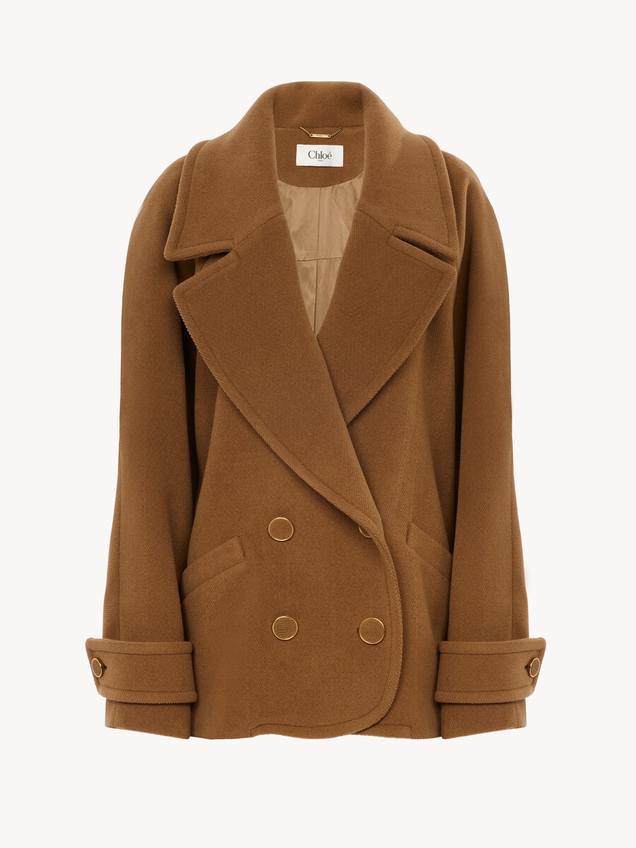 Double-breasted short coat in herringbone wool - 2