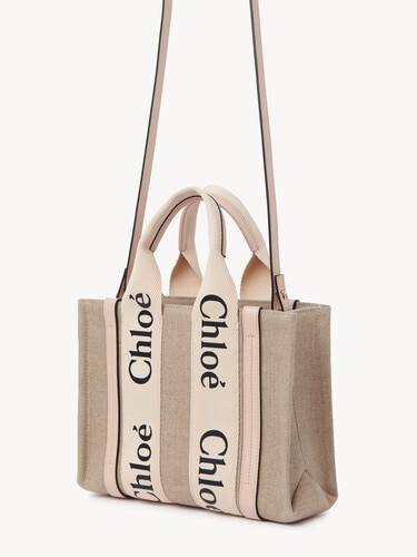 Small Woody tote bag in linen - 4