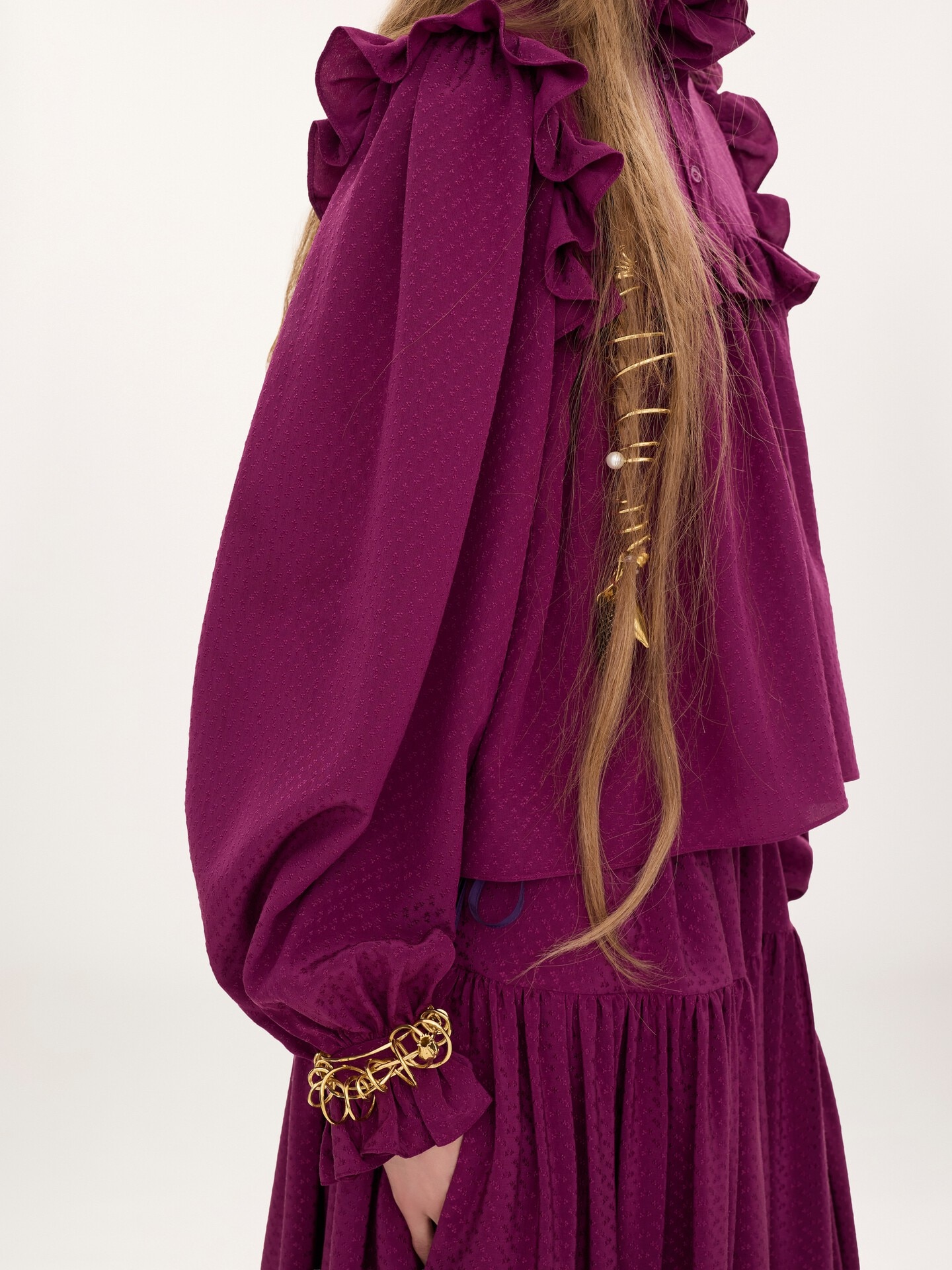 Ruffled high-neck top in silk jacquard - 5.0