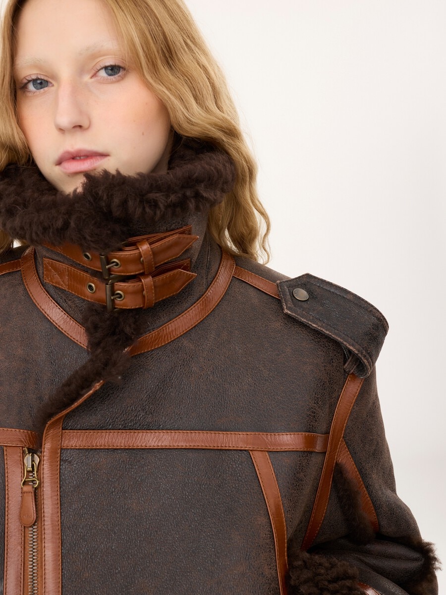 High-neck jacket in shearling - 7