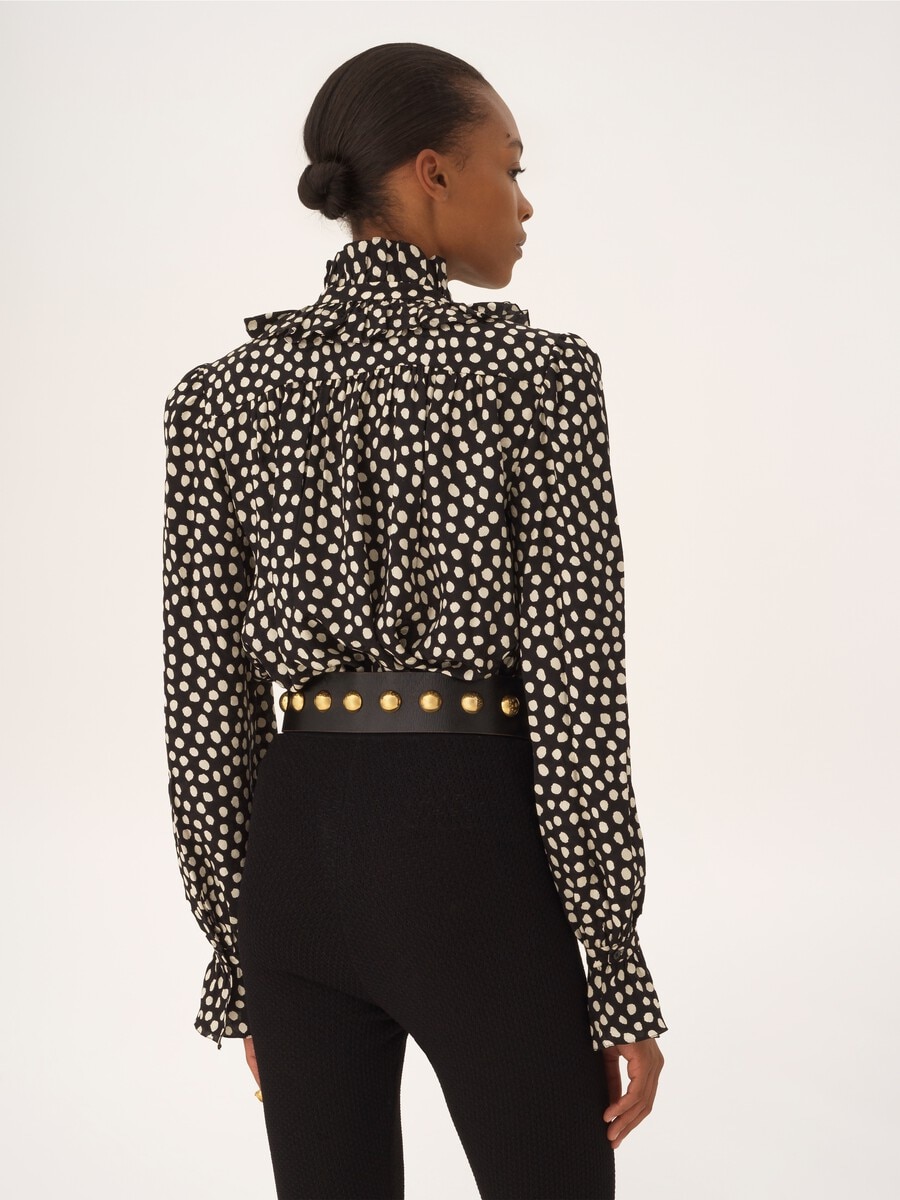 Tie-front ruffled blouse in silk jacquard - 5