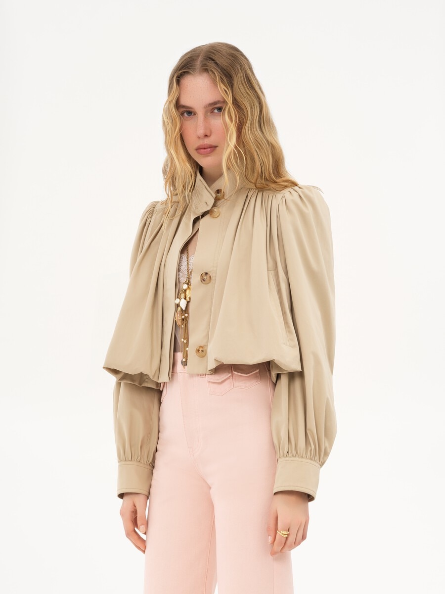 Chaqueta con fruncido globo de gabardina de algod&oacute;n - 6