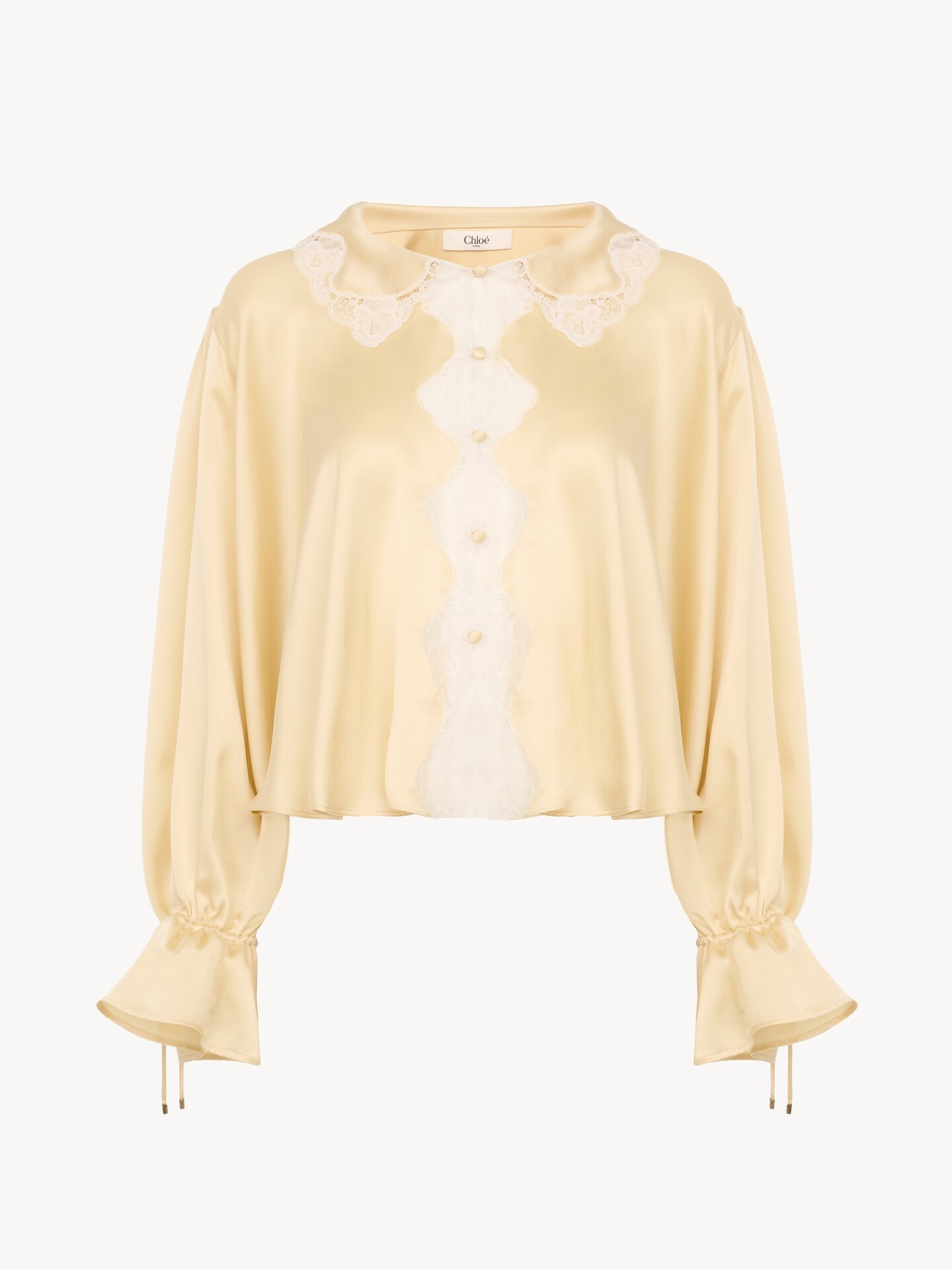 Fluid top in washed silk satin & lace - 2.0
