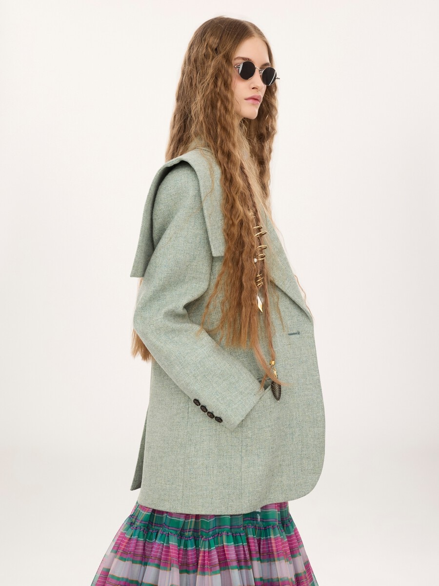 Veste blazer droite en laine chin&eacute;e - 5