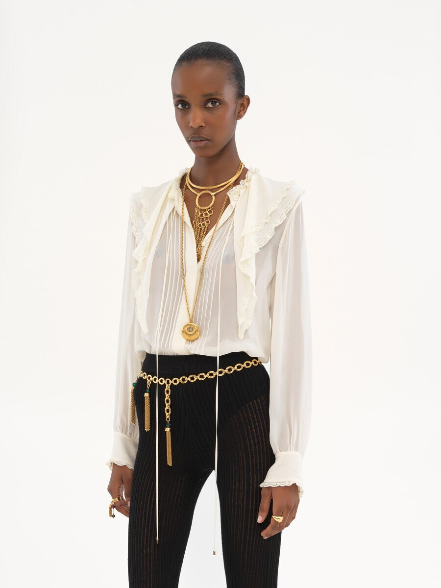 Blouse &agrave; volants en georgette de soie - 3