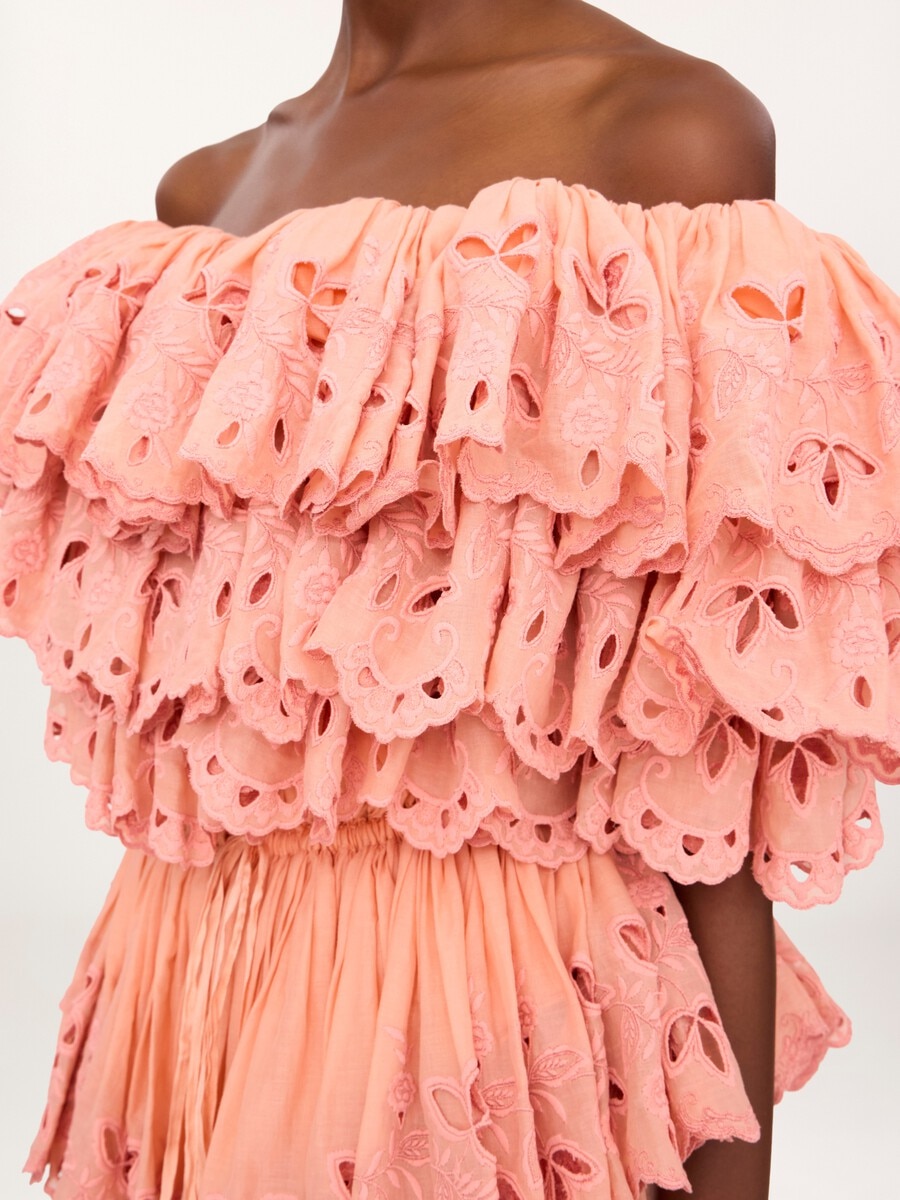 Ruffled long dress in cotton voile - 5