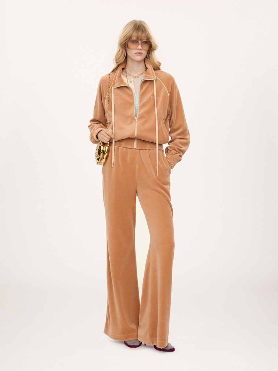 High-neck logo tracksuit jacket in velvet - 3