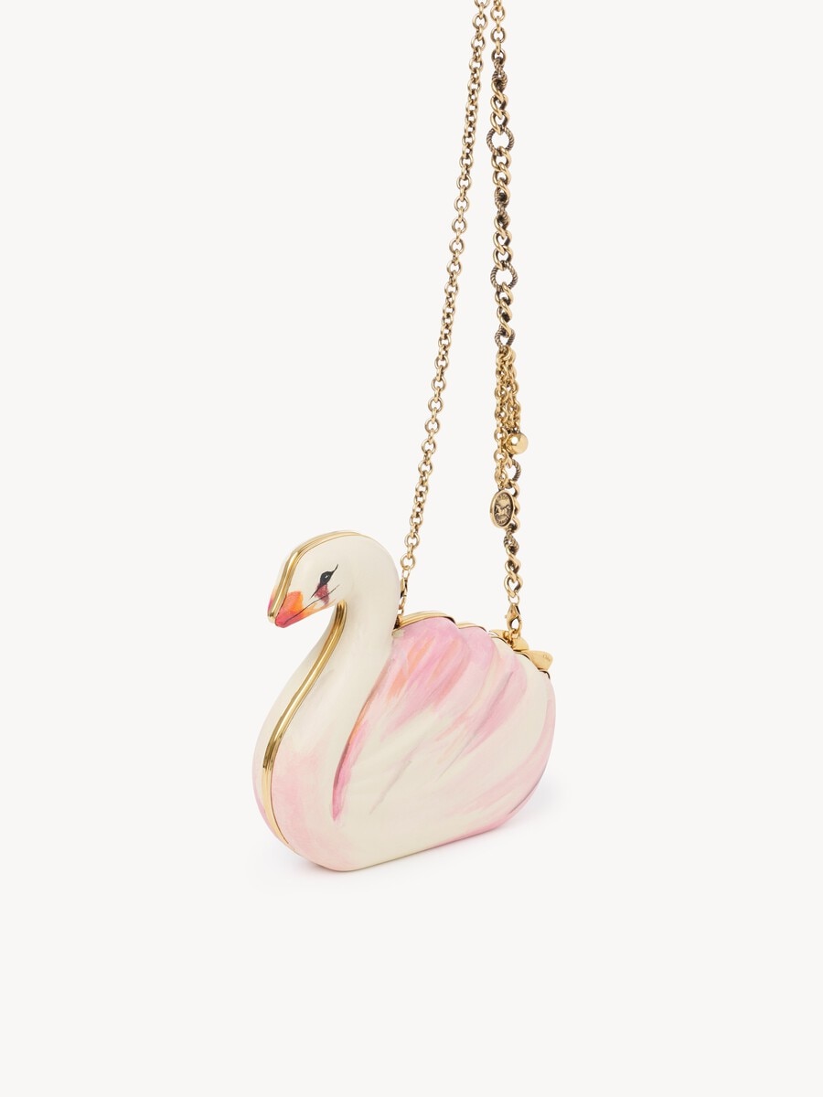 Minaudi&egrave;re Chlo&eacute; Tropicus cisne de cuero pintado a mano - 4