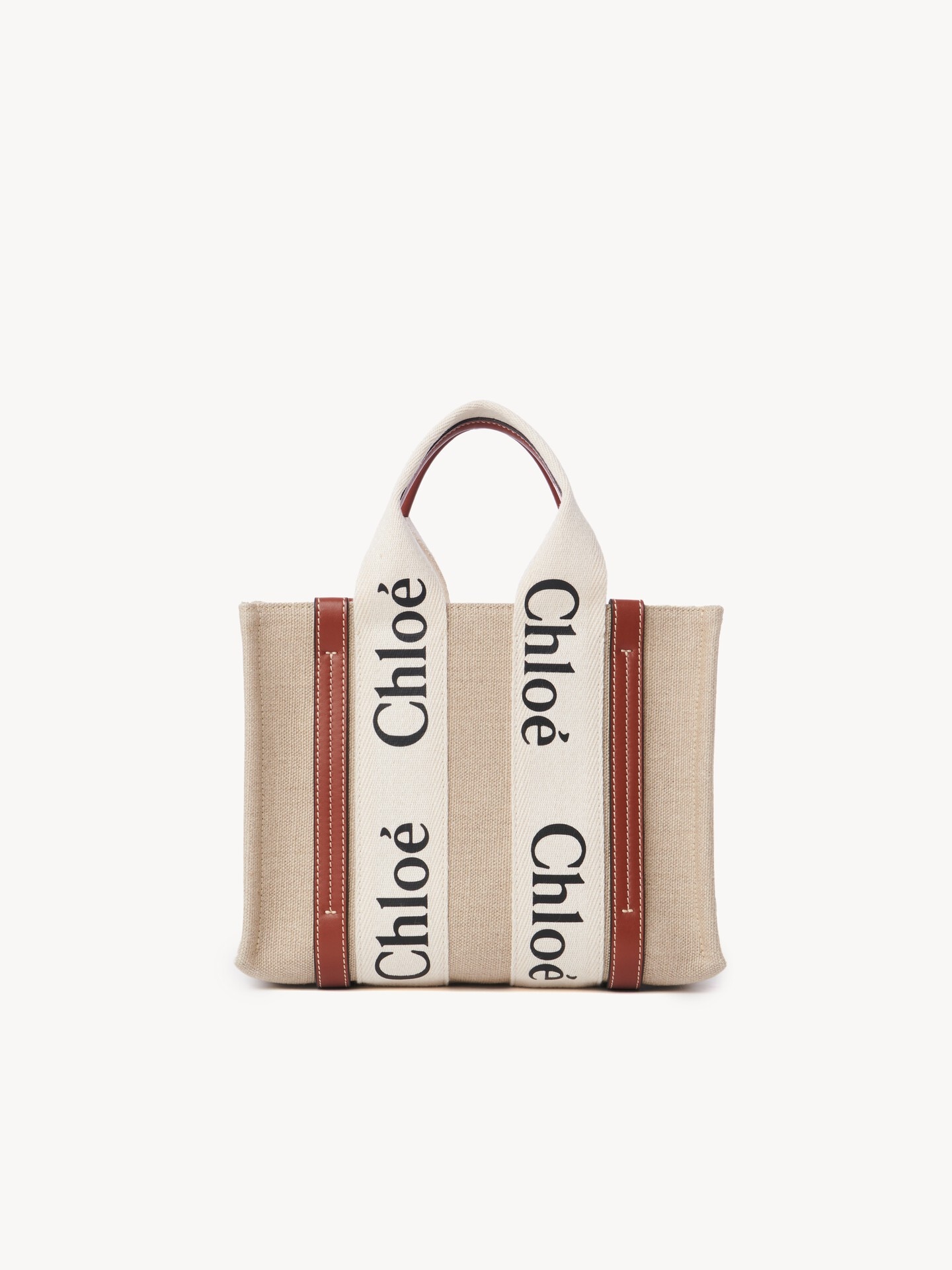 Small Woody tote bag in linen - 4.0