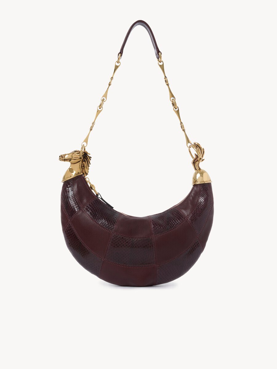 Bolso de hombro Chain Horse de cuero granulado y cuero de serpiente - 2