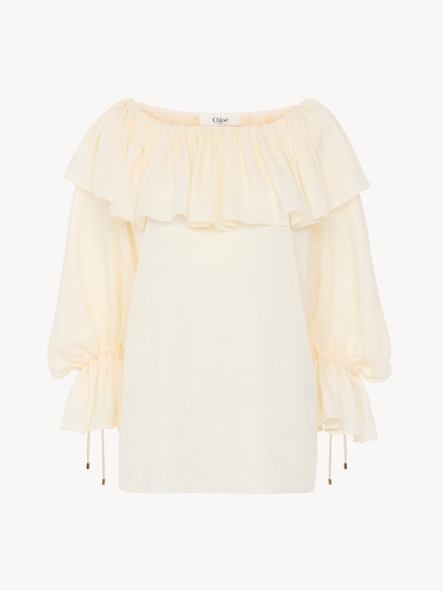 Top fluido con volantes de jacquard de seda - 2