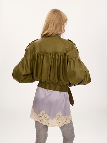 High-neck cropped jacket in leather - 6