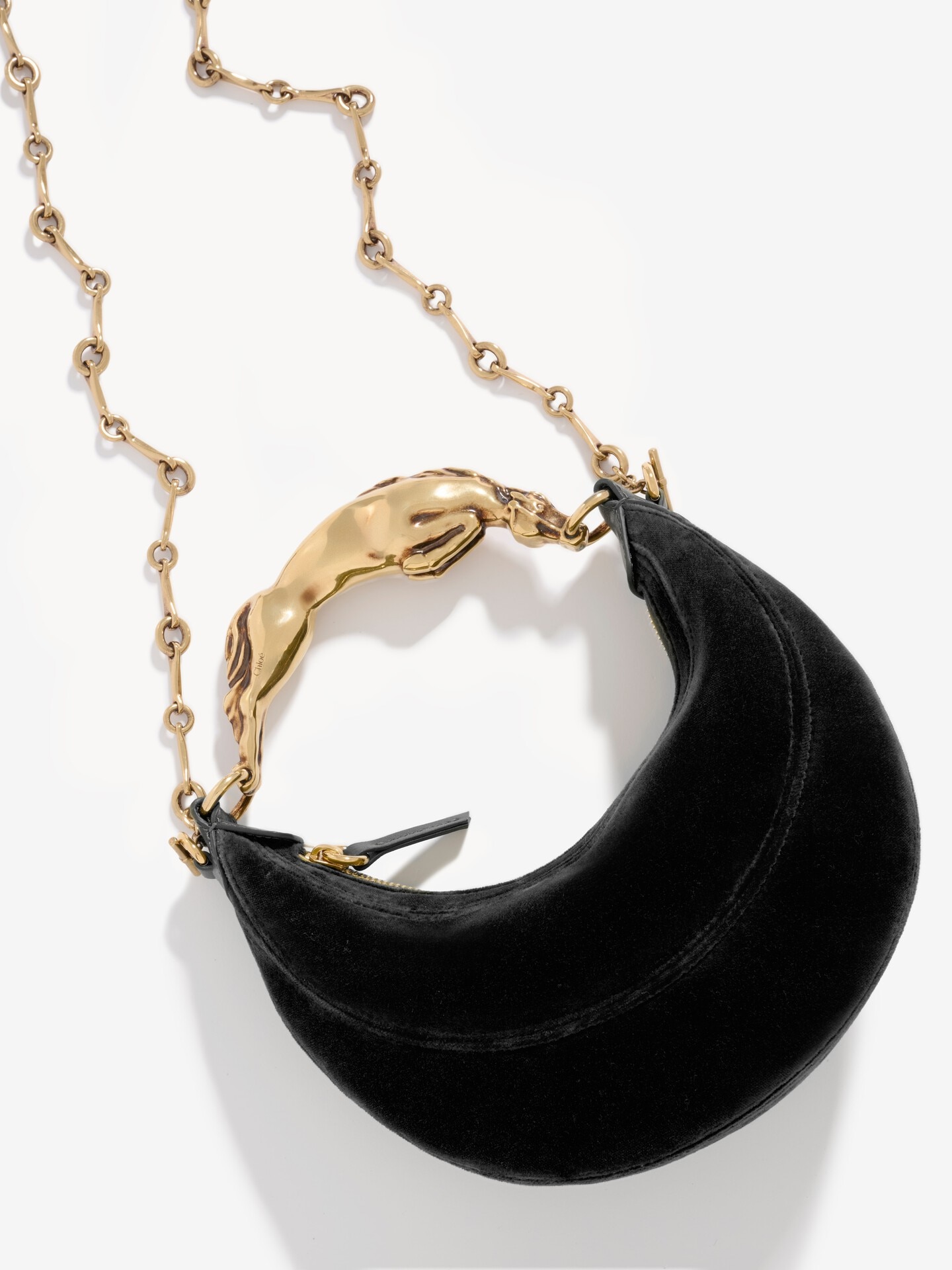 Small Chain Horse shoulder bag in velvet - 7.0