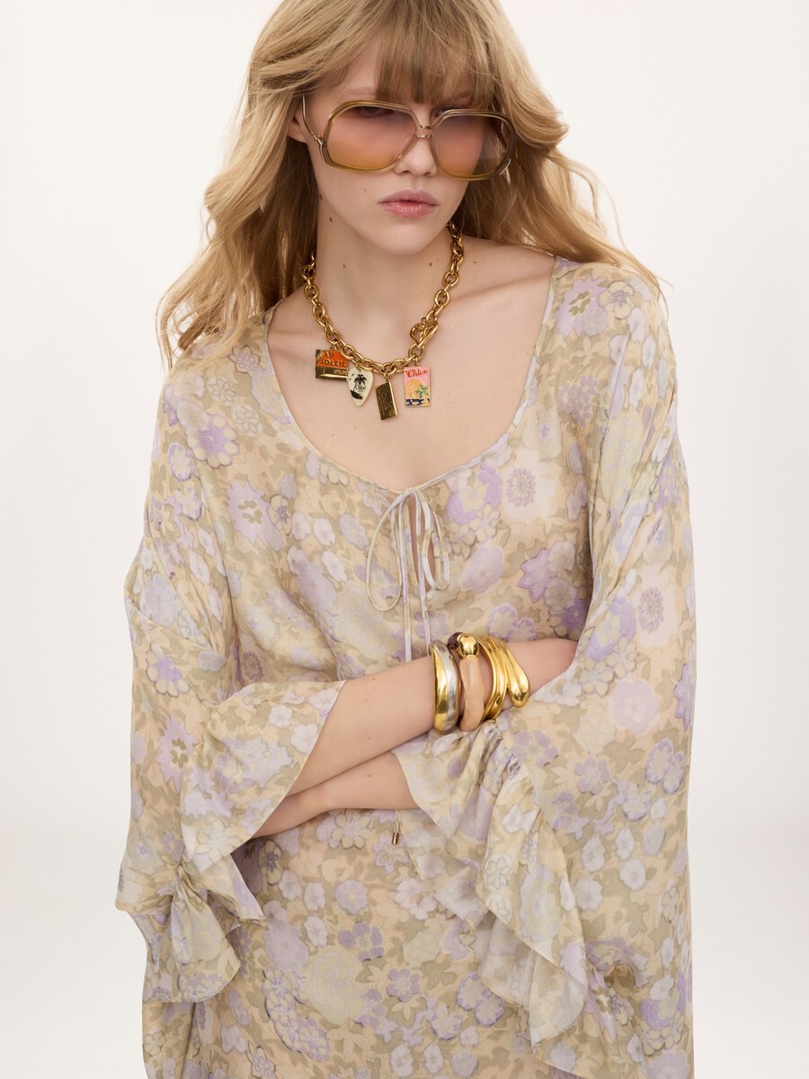 Knee-length ruffled kaftan in silk charmeuse - 4