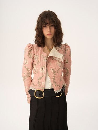 Fitted jacket in taffeta jacquard & lace - 3