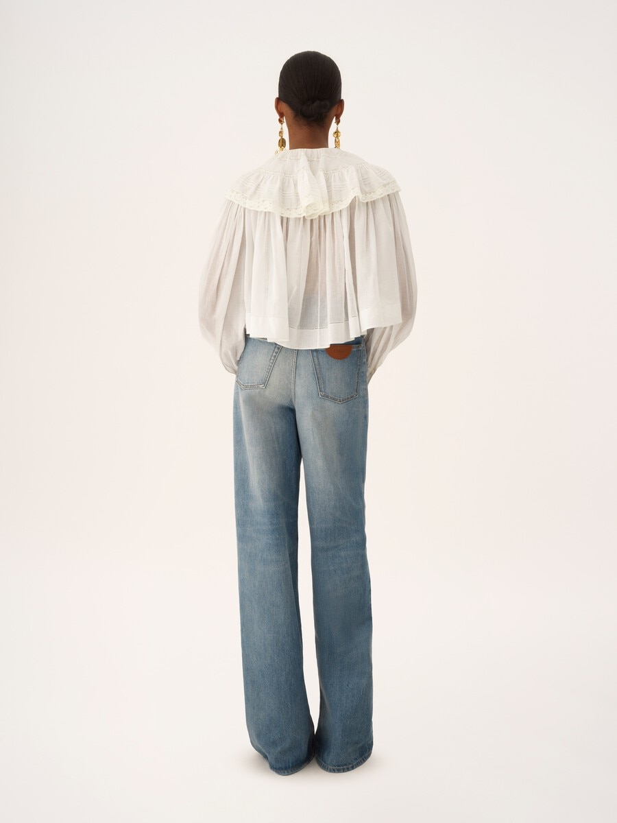 Cropped ruffle top in cotton voile & lace - 4