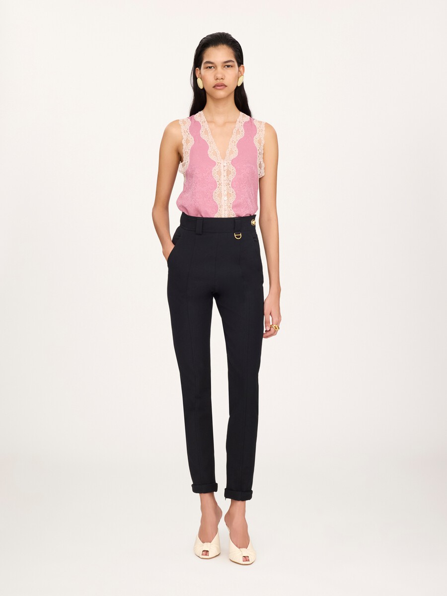 High-rise fitted pants in stretch tricotine - 3