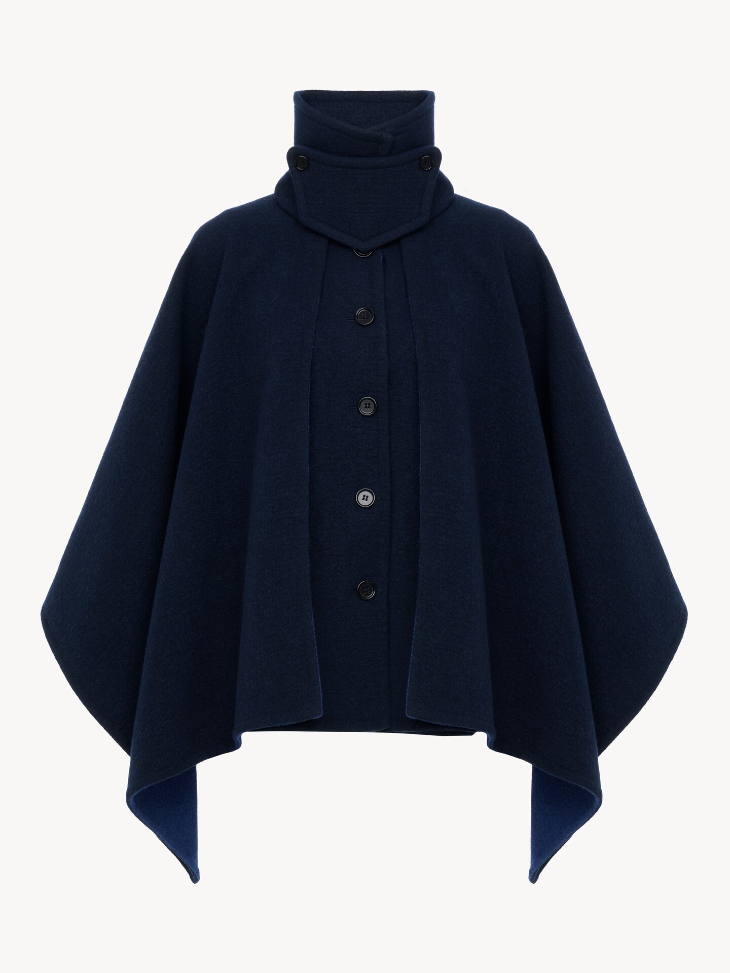 Manteau cape court col montant en laine lav&eacute;e double face - 2.0