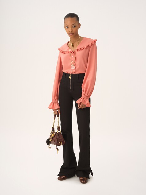 Fluid ruffle blouse in cr&ecirc;pe de chine