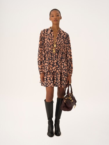 Gathered mini dress in cr&ecirc;pe de chine - 3