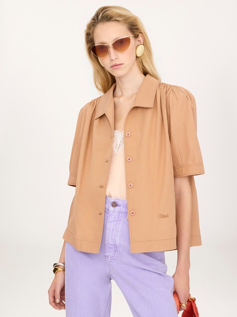 Short-sleeve shirt in cotton poplin