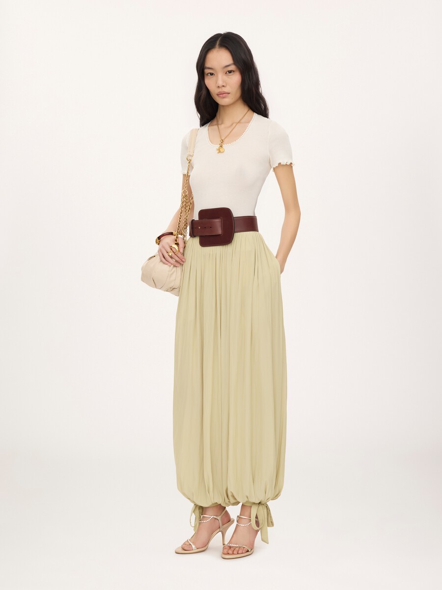 Scoop-neck fitted T-shirt in cotton & silk jersey - 1