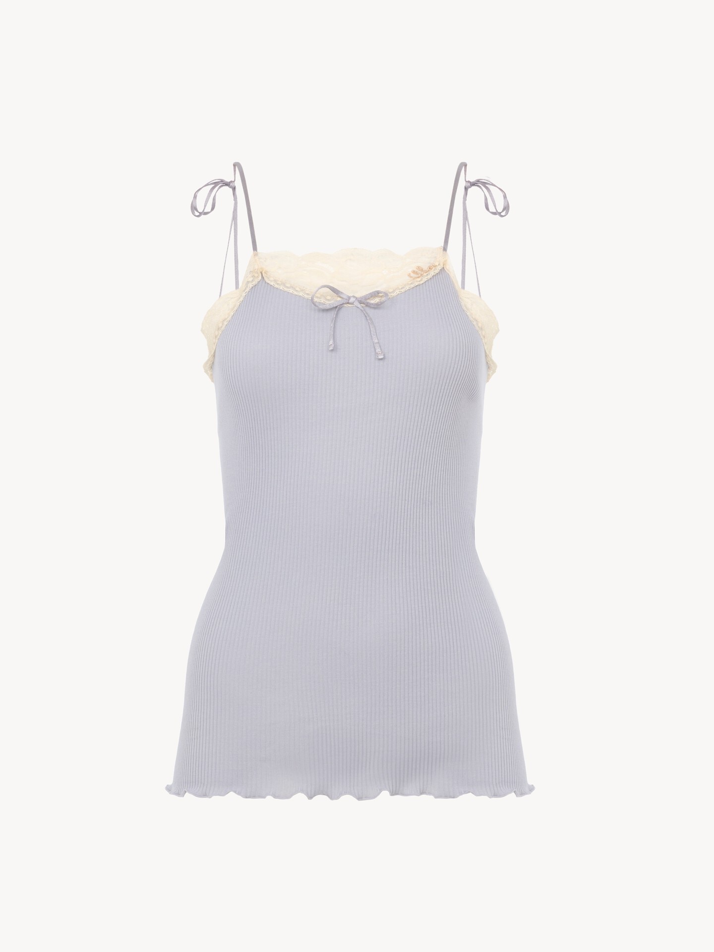 Thin-strap tank top in cotton jersey & lace - 2.0