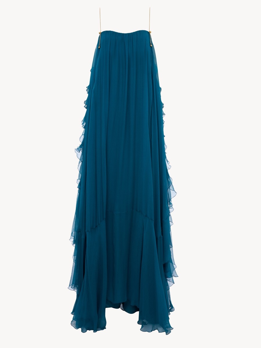 Sleeveless long dress in silk mousseline - 2