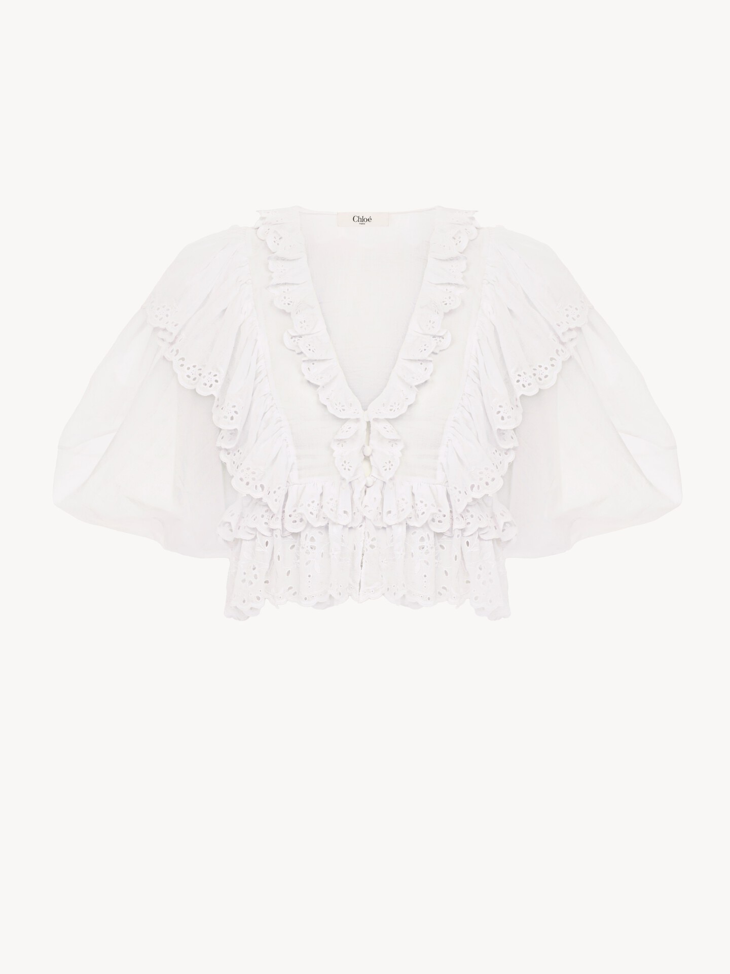 Cropped V-neck ruffle top in cotton voile - 2.0