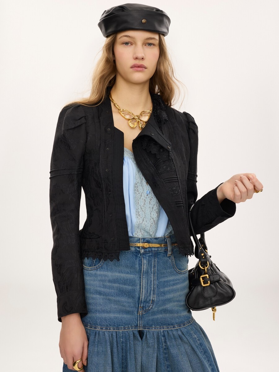 Fitted jacket in silk-blend jacquard & lace - 4