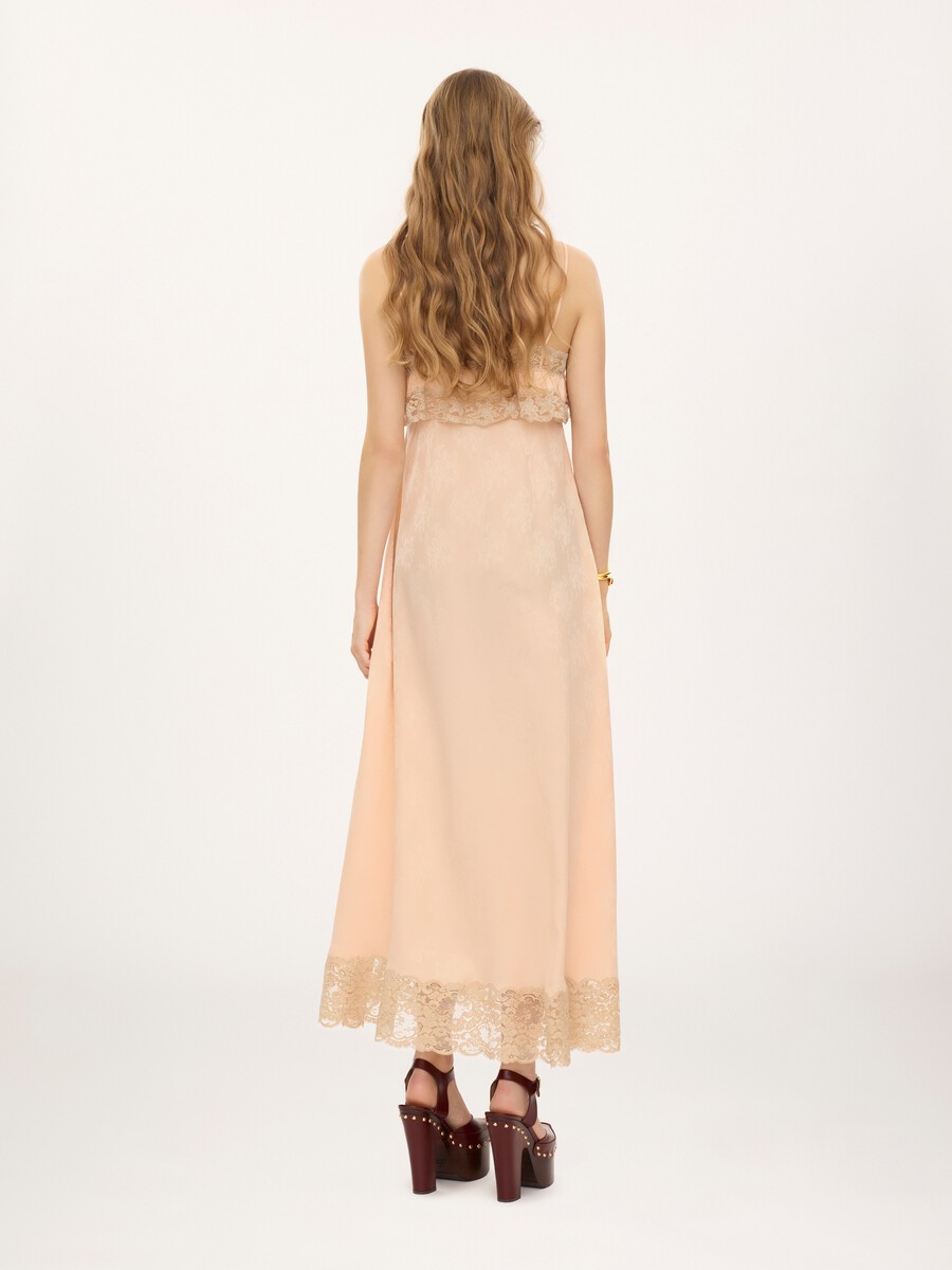 Thin-strap long dress in silk jacquard & lace - 4
