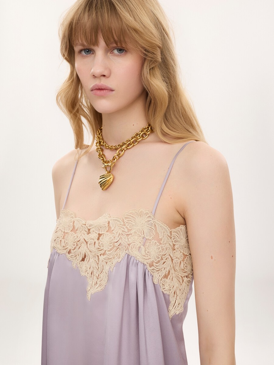 Thin-strap mini dress in washed silk satin - 5