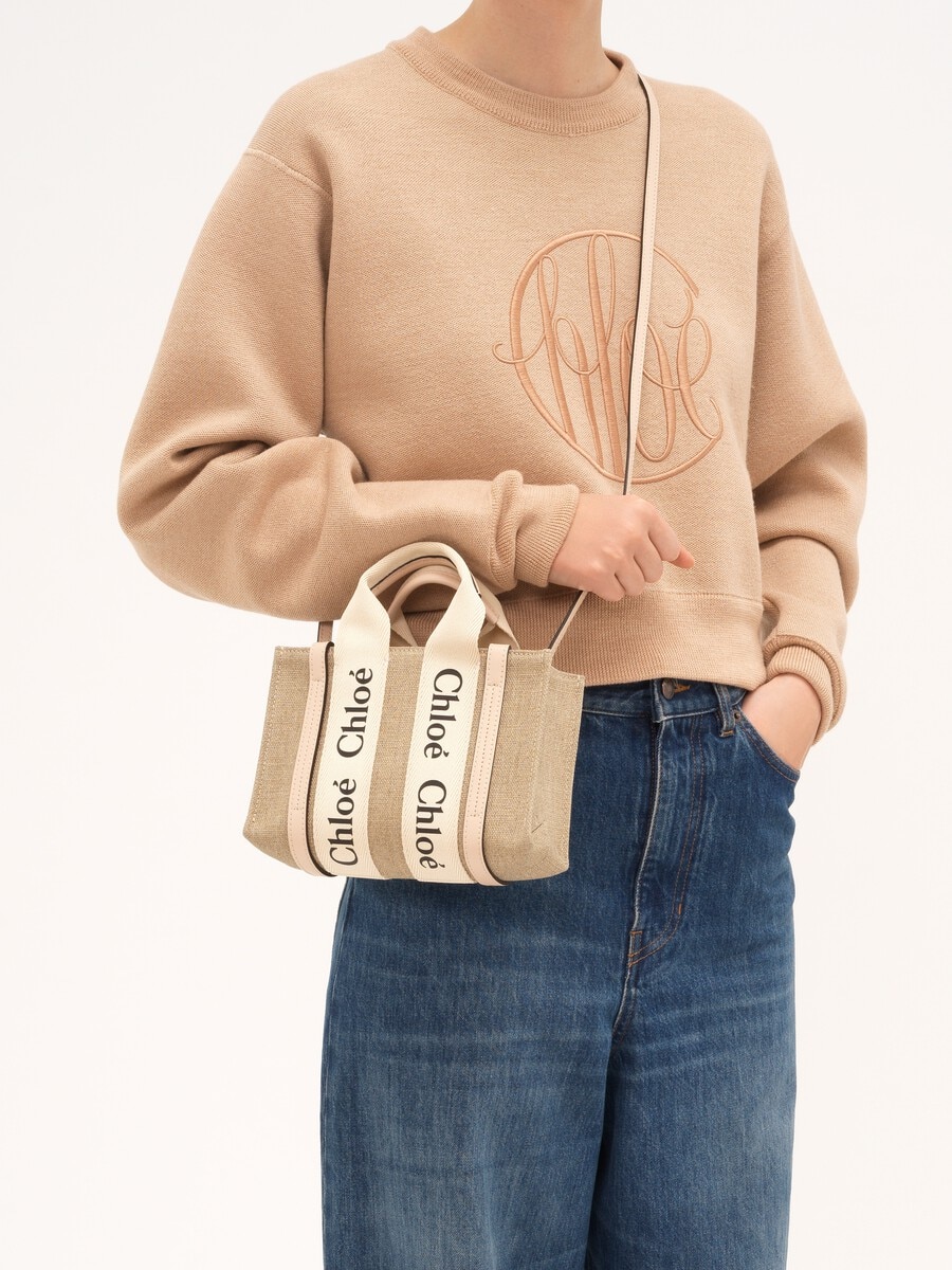 Mini Woody tote bag in linen - 3