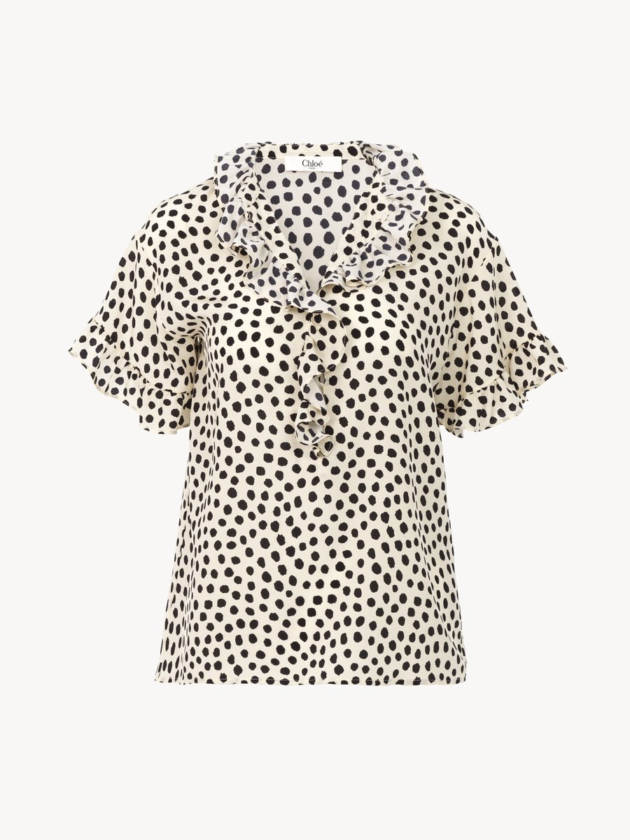 Short-sleeve ruffle top in cr&ecirc;pe de chine - 2