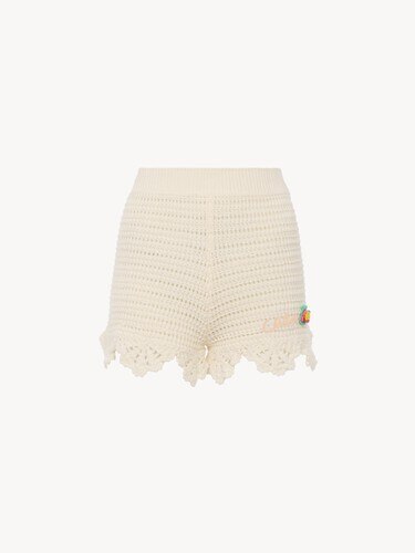 High-waisted logo mini shorts in crochet knit - 2