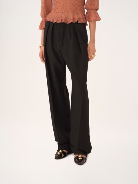 High-rise tailored pants in wool gabardine
