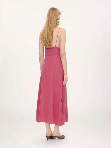 Long lingerie dress in cr&ecirc;pe de chine & lace - 5