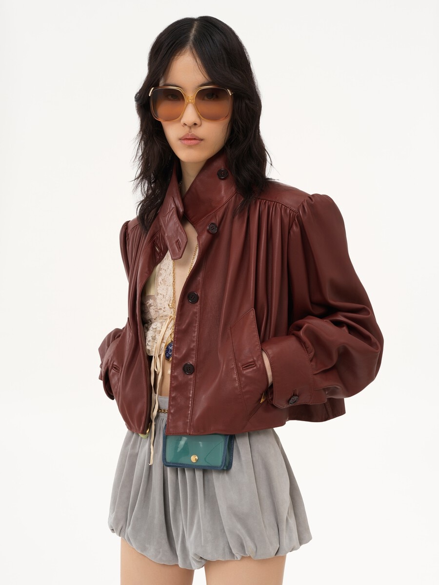 Gathered boule jacket in leather - 6
