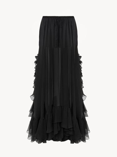 Ruffled long skirt in silk mousseline - 2