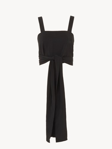 Cropped front-tie tank top in cr&ecirc;pe de chine - 1