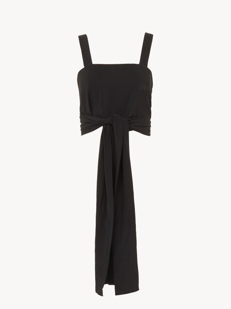 Cropped front-tie tank top in cr&ecirc;pe de chine