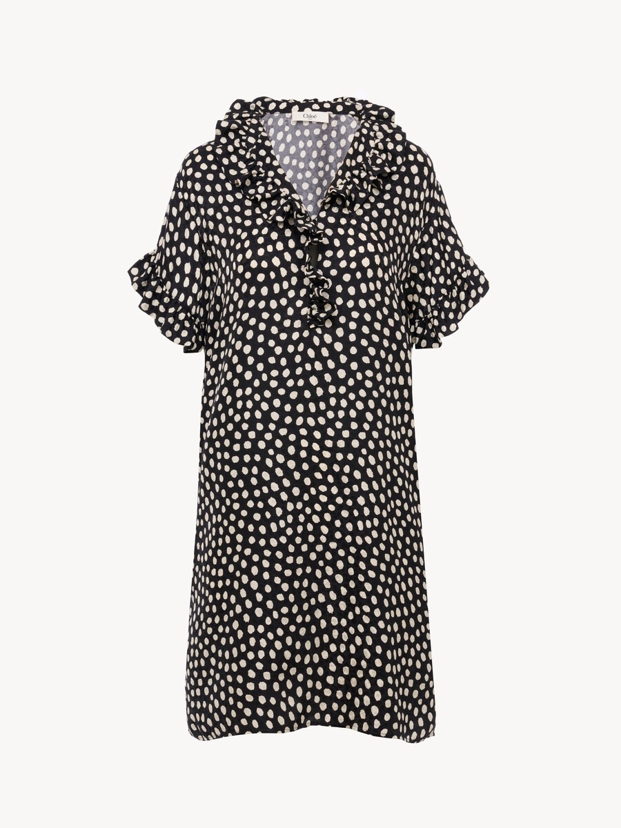 Short-sleeve mini dress in silk jacquard - 2